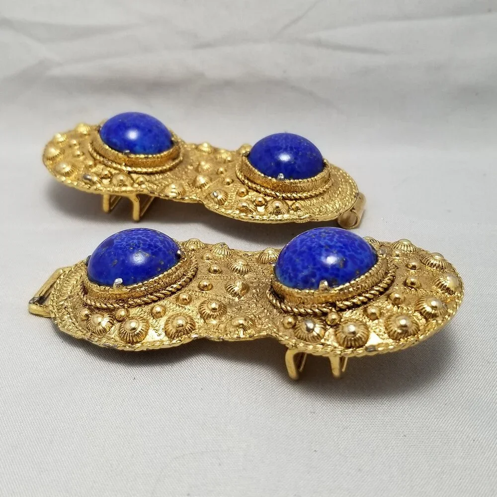 Two-Piece Belt Buckle By Flora Designer Women's Unisex Blue‎ Cabochon Agate